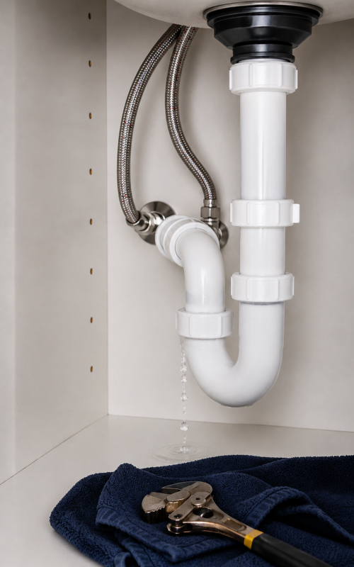 Plumber repairing a leaking pipe and stop tap in Salisbury